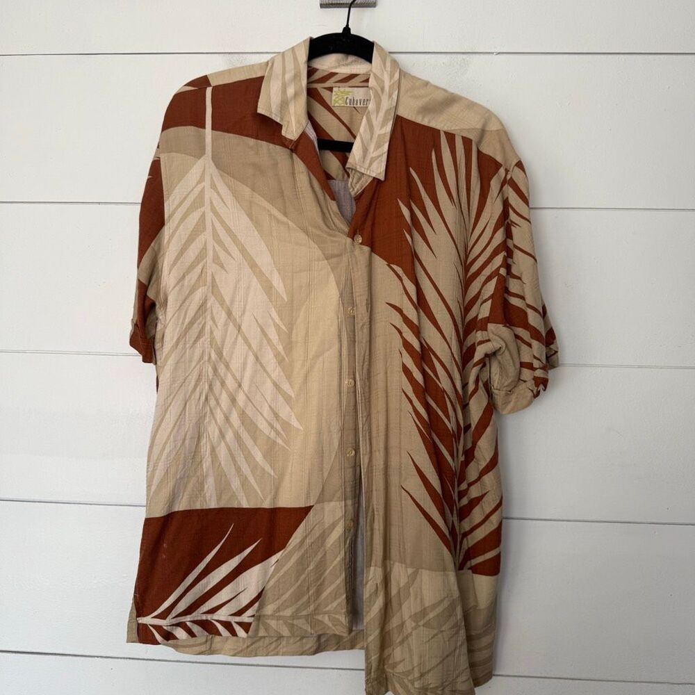 Cubavera Men’s Large Brown Tropical Short Sleeve Shirt Top